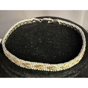Vintage .925 Sterling Silver Chevron Riccio Italy Two Tone Chain Bracelet 7" HAN